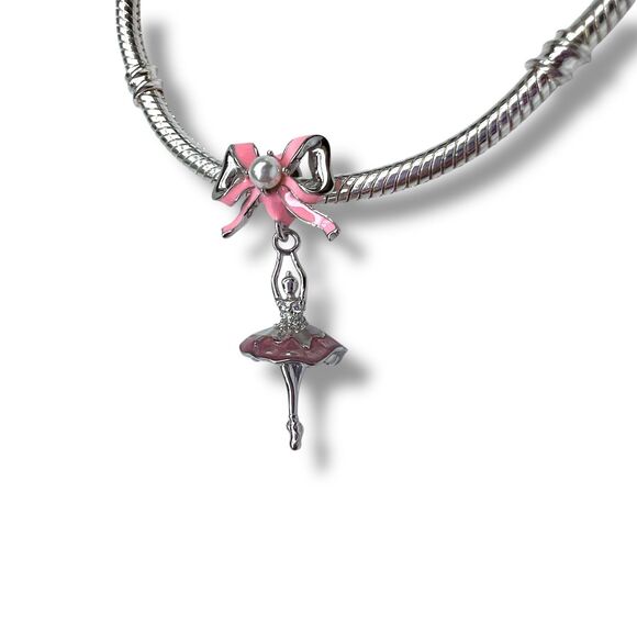 Pink Bow & Ballerina S925 Sterling Silver Pandora Moments Compatible Charm - Picture 12 of 12